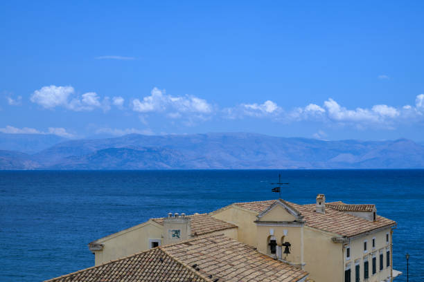 View over historic Corfu town and the Mediterranean sea