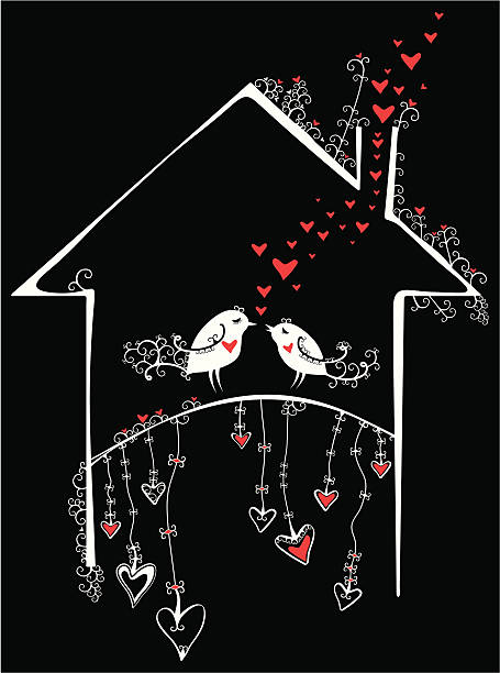 ptaki w domu. - valentines day house bird contemporary stock illustrations