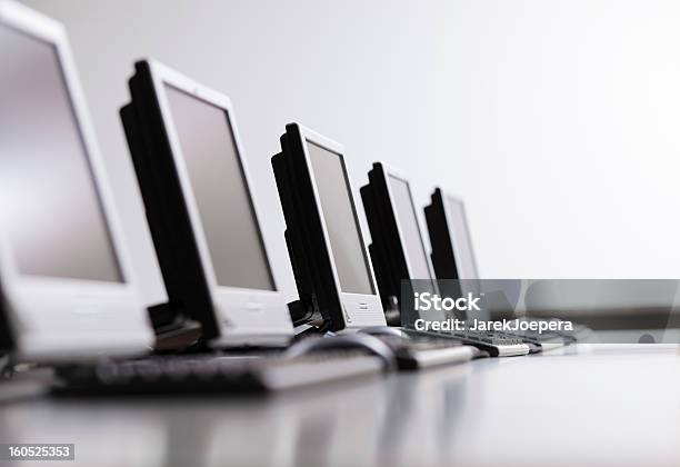 Workplaces In A Row Stock Photo - Download Image Now - Computer, In A Row, Business