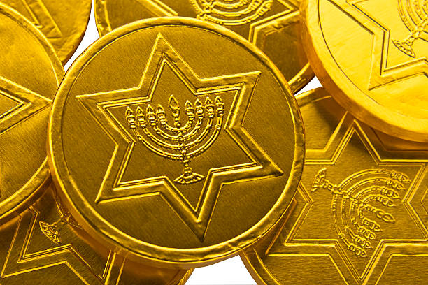 Hanukkah gelt chocolate coin stock photo