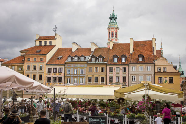 Evening view of the market square in Warsaw Old Town.
