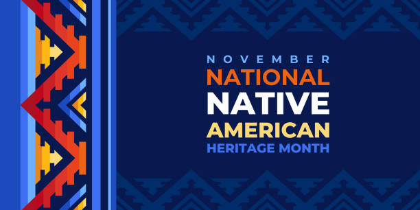 ilustrações de stock, clip art, desenhos animados e ícones de native american heritage month. vector banner, poster, card, content for social media with the text native american heritage month, november. blue background with native ornament border. - native american illustrations