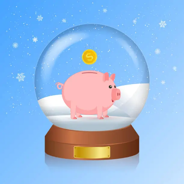 Vector illustration of Snowball with piggy bank.