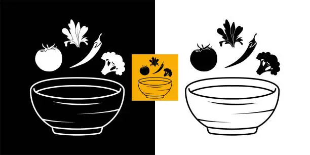 Vector illustration of Salad bowl icon with vegetables.