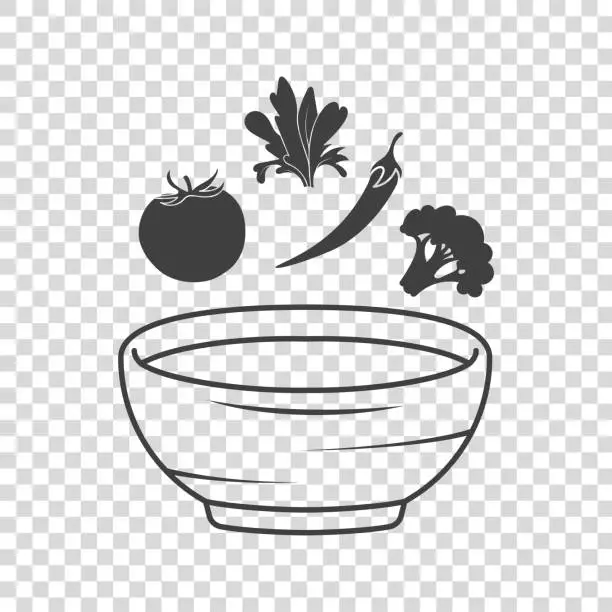 Vector illustration of Salad bowl icon with vegetables.