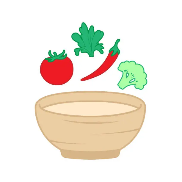 Vector illustration of Salad bowl icon with vegetables.