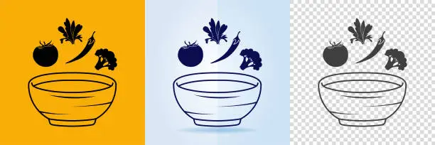 Vector illustration of Salad bowl icon with vegetables.