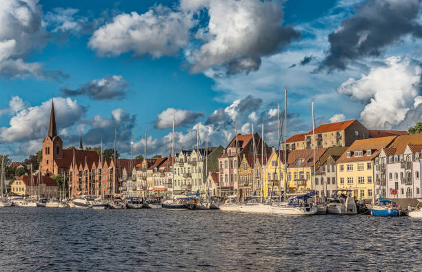 Soenderborg seafront with street life, Als Denmark - fotografia de stock
