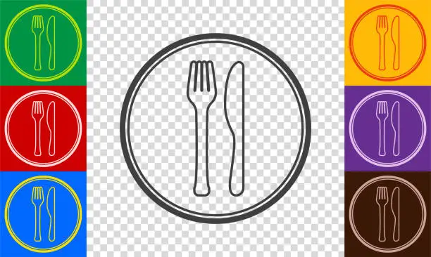 Vector illustration of Knife, fork and plate icon.