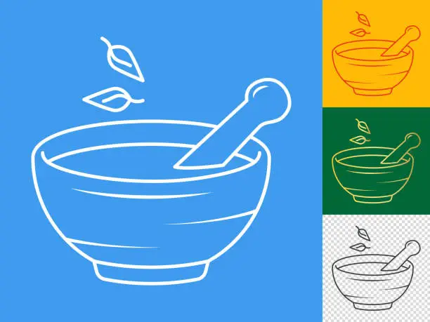 Vector illustration of Pestle and mortar icon with medicinal plant