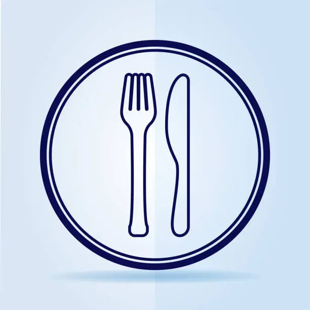 Vector illustration of Knife, fork and plate icon.