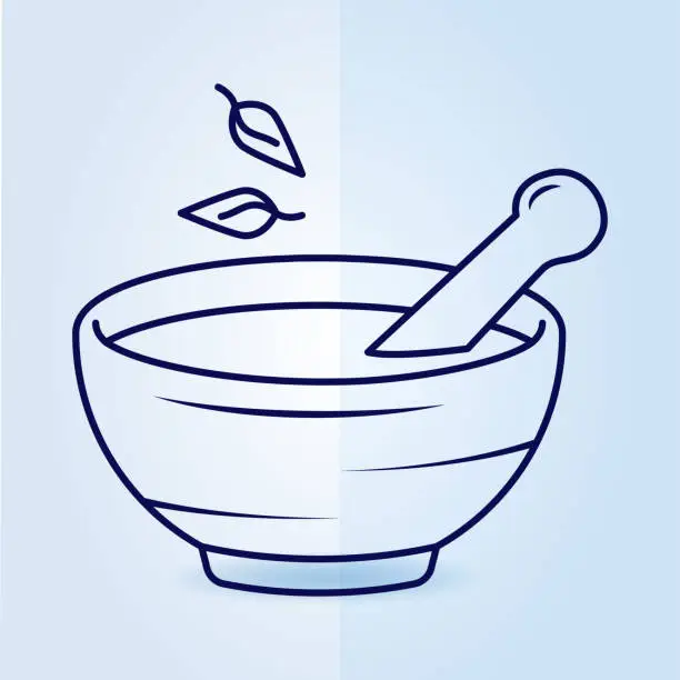 Vector illustration of Pestle and mortar icon with medicinal plant