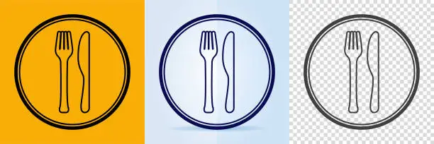 Vector illustration of Knife, fork and plate icon.