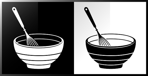 istock Icon of whisk and bowl, preparing a cake. 1605299974