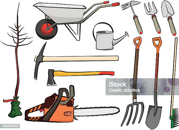 Gardening Tools Stock Illustration - Download Image Now - Pick Axe, Rake, Shovel