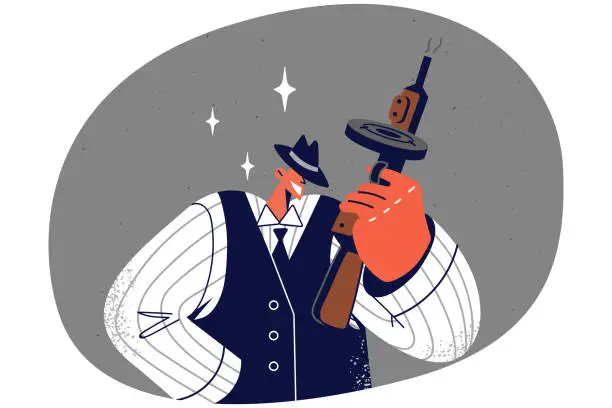 Vector illustration of Smiling gangster with gun in hands