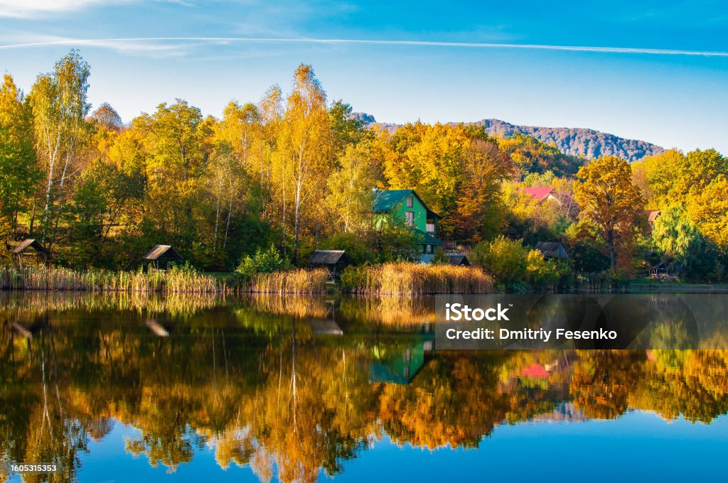 Shayan lake, Siloam bath in Transcarpathia Autumn Stock Photo