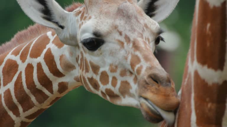 Giraffes lick each other