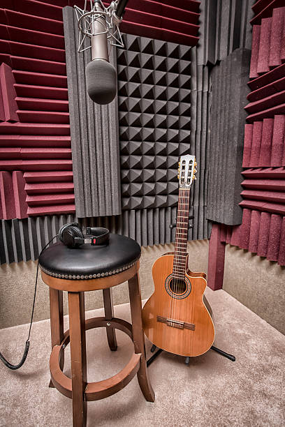 istock Modern Recording Booth with Mic, Guitar and Headphones 160532446