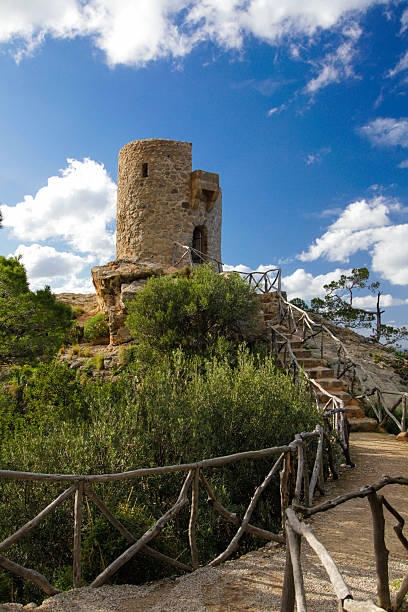Banyalbufar, Spain - November 2012: The stairway two to the watchtower Torre del Verger in Mallorca.