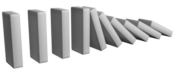 istock The blocks domino are pushing. Trends and problems concept. Isolated on white 1605345335