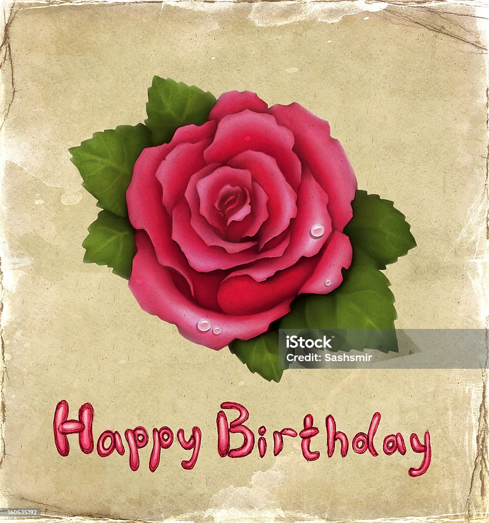 Kartka urodzinowa z Ilustracja przedstawiająca pink rose - Zbiór ilustracji royalty-free (Akwarela)