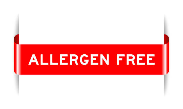 Red color inserted label banner with word allergen free on white background Red color inserted label banner with word allergen free on white background hypo stock illustrations