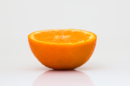 half of an orange on the white background