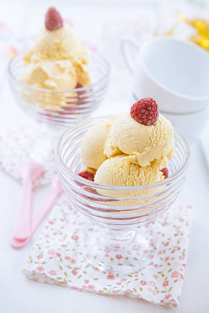 istock Delicious vanilla ice cream with raspberries 160538377