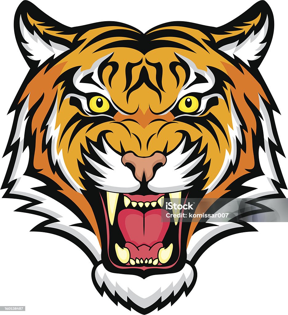 An Animated Colorful Snarling Tiger Stock Illustration - Download Image Now  - Tiger, Roaring, Vector - iStock