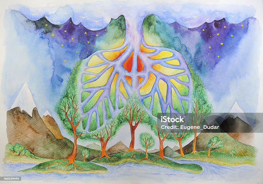 Breath of Nature. Breath of Nature. Abstract art of lungs. Watercolor Painting stock illustration