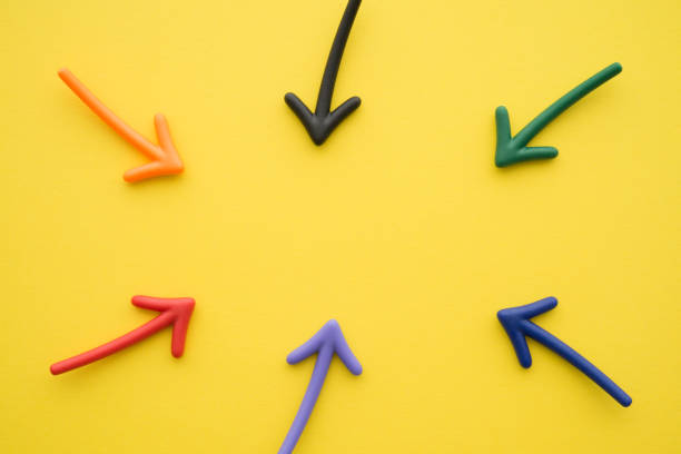istock Color highlight arrows put around on yellow background. 1605395999