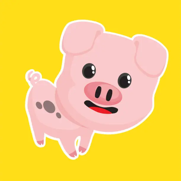 Vector illustration of little piggy staring