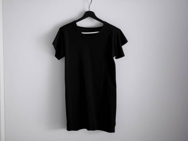 istock Realistic tshirt mockup | Blank black and white t-shirt on hanger, design mockup. Clear plain cotton tshirt mock up template. Apparel store logo mock branding display 1605406906