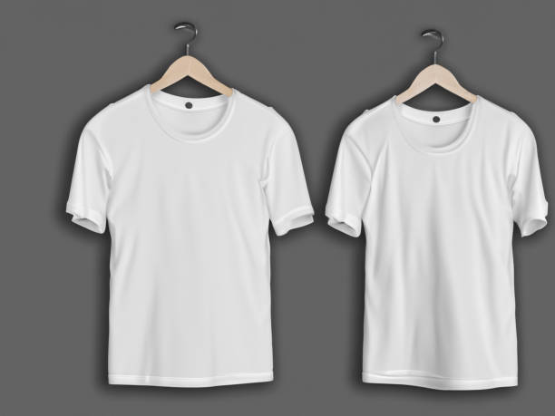 istock Realistic tshirt mockup | Blank black and white t-shirt on hanger, design mockup. Clear plain cotton tshirt mock up template. Apparel store logo mock branding display 1605410281