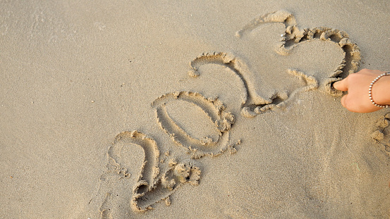 Picture of the word joy written in the sand.
