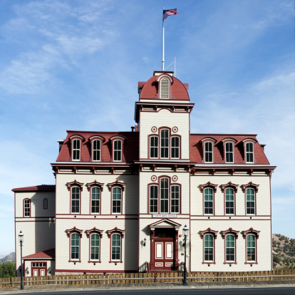 Fourth Ward School in Virginia City, Nevada, USA served as a school from 1876 until 1936 and is now a museum. Second Empire architecture style. US National Register of Historic Places.