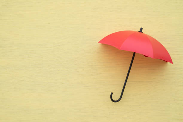 Classic open red umbrella isolated on white background. Top view. 3D illustration.