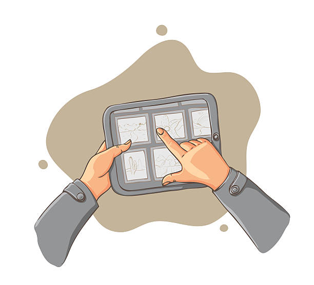 tablet pc in hands - vector illustration vector art illustration