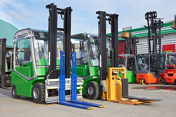 Electric forklift stackers stock photo