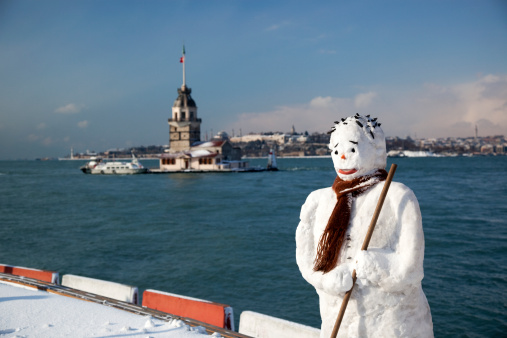Snowman and Maiden's Tower with Historical Peninsula, where is the center of ancient Istanbul.