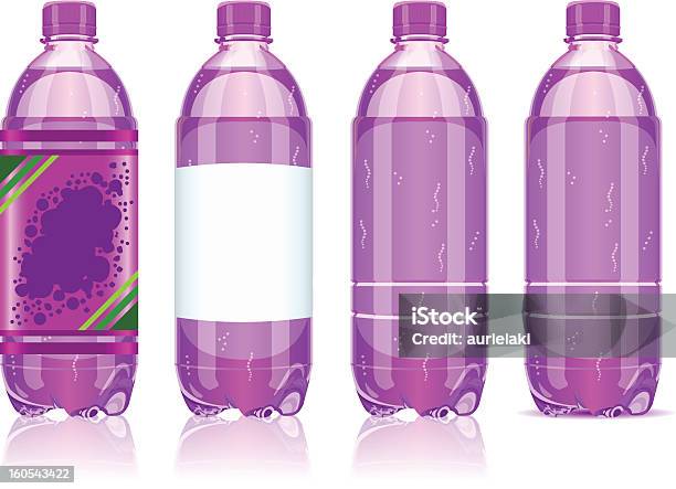 Quattro Bottiglie Di Plastica Di Bevande Gassate Con Etichette - Immagini vettoriali stock e altre immagini di Bottiglia