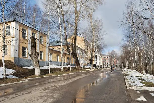 Syktyvkar, Russia.  Cozy street in a wonderful sunny Spring day