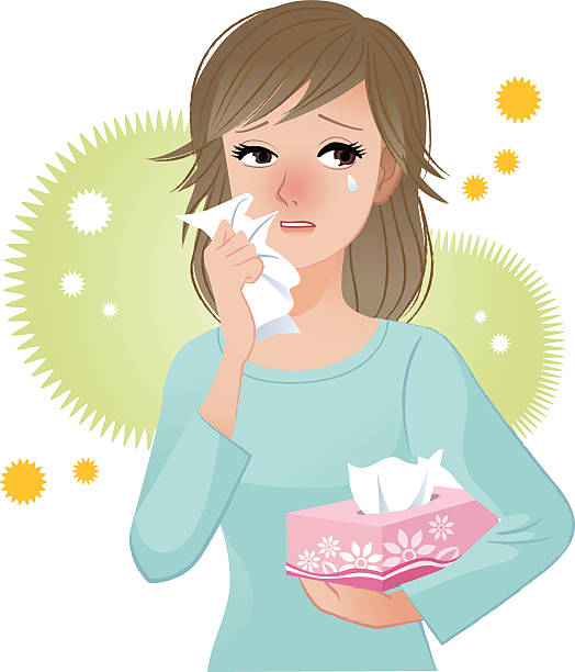 Woman suffering from pollen Allergies vector art illustration