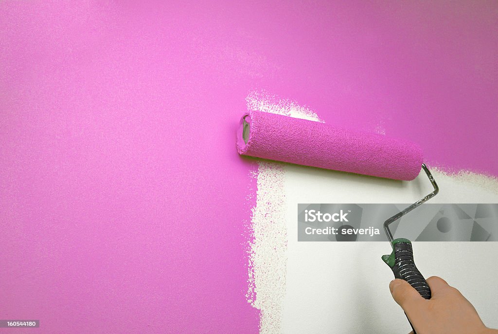 Barras de pared de pintura de color rosa - Foto de stock de Pared libre de derechos