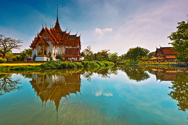 Wat Sothon Wararam Worawihan in the twilight, Chachoengsao, Thailand