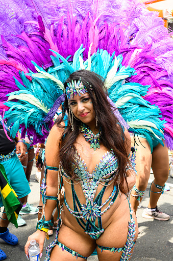 Toronto, Ontario, Canada - Aug 5, 2023: Toronto Caribbean Carnival has become the biggest of its kind in North America. The Grande Parade, as the highlight of the three-week Festival, attracts local, national, and international visitors.
