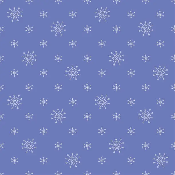 Vector illustration of Winter pattern with hand drawn snowflakes. Cute monochrome vector print on blue background. Christmas theme.