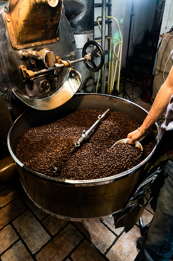 Coffee beans in the roaster