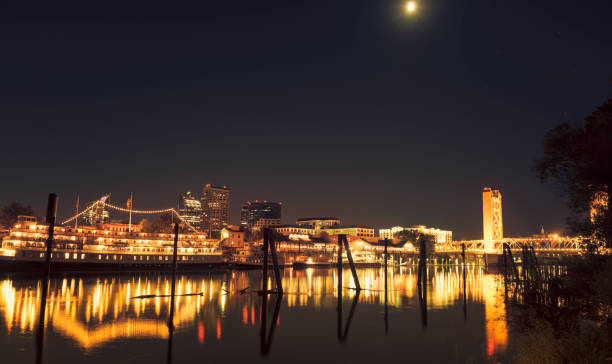 istock Sacramento skyline on the night with moon 160547917